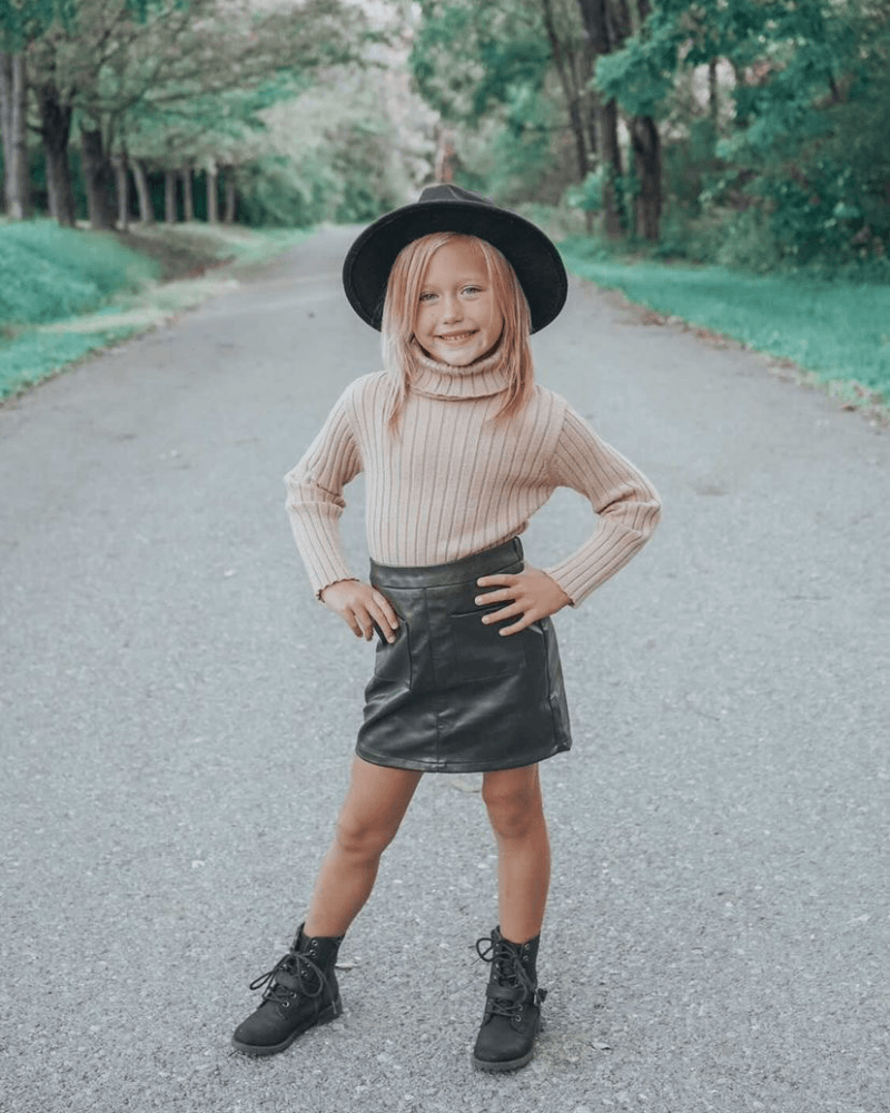 Katie Pocket Mini Skirt - Black Leather – Young Nomad Children's Boutique